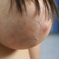 Some pubic hair on wet vagina of teenager girl with huge breasts